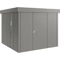 Hörmann , Metall-Gerätehaus "Juno" mit Flachdach, JFD10 - Design, 262 x 262 cm (B x T), graualuminium, mit bodentiefem Fenster, 1-flüglige Tür, Anschlag rechts
