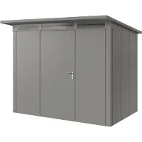 Hörmann , Metall-Gerätehaus "Juno" mit Pultdach, JPD8 - Design, 262 x 166 cm (B x T), graualuminium, 1-flüglige Tür, Anschlag links