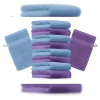 Betz 10 Stück Waschhandschuhe PREMIUM 100% Baumwolle Waschlappen Set 16x21 cm Farbe lila und hellblau