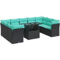vidaXL 10-tlg. Garten-Sofagarnitur mit Kissen Schwarz Poly Rattan