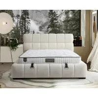 Xl Moebel Gmbh Elegantes Blaues Bett mit Matratze aus Textil und Holz