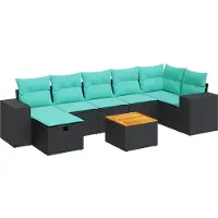 vidaXL 8-tlg. Garten-Sofagarnitur mit Kissen Schwarz Poly Rattan