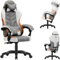 Huzaro Gaming Stuhl Force 2.7 Grey – ergonomischer Velours Drehstuhl mit verstellbarer Rückenlehne, Lendenkissen und Kopfstütze, bis 140 kg