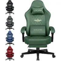 GTPLAYER Gaming Stuhl Stoff Gaming Chair Ergonomisch Bürostuh PC Stuhl, Verstellbarer und Drehbarer Schreibtischstuh mit Fußstütze, Grün
