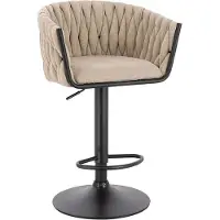 HOME DELUXE Barhocker SAMIR – Beige, gewebt, höhenverstellbar (2er Set) | Moderner Tresenhocker mit Stoffbezug & Fußstütze