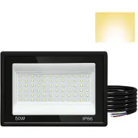 Peviasot LED Strahler Außen 50W, IP66 LED Fluter 120°, Warmweiß 3000K, 1m Kabel ohne Stecker, 5er Set