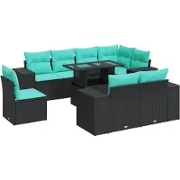 vidaXL 9-tlg. Garten-Sofagarnitur mit Kissen Schwarz Poly Rattan