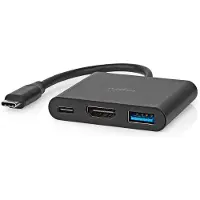 Nedis USB Multi-Port-Adapter - 3-in-1 - USB 3.2 Gen 1 - USB-C Stecker - HDMI Ausgang / USB-A Buchse / USB-C Buchse - 5 Gbps - 0.10 m - Rund - Vernickelt - PVC - Schwarz - Box