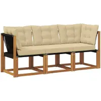 vidaXL Outdoor Mittel- und Ecksofa mit Kissen 3 Stück Natur