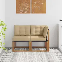 vidaXL Outdoor Mittel- und Ecksofa mit Kissen (2 Stück) - CLORIS - Natur - Gartenstühle C1636