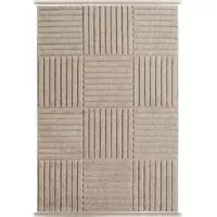 Carpetsale24 Wohnzimmer Teppich 120x170 cm Beige Hochflor Skandi Boho Karo Design Hoch-Tief Effekt Weicher Flauschig Pflegeleicht für Schlafzimmer