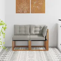 vidaXL Outdoor Mittel- und Ecksofa mit Kissen (2 Stück) - CLORIS - Natur - Gartenstühle C1635