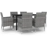 vidaXL 7-tlg. Garten-Essgruppe mit Auflagen Poly Rattan und Glas