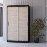 FABRYKA MEBLI IDCZAK Schiebetürenschrank Kleiderschrank Schrank Schwebetürenschrank 120cm Schwarz/Sonoma Eiche Neomi 06