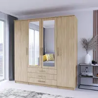 FABRYKA MEBLI IDCZAK Drehtürenschrank Szantal 4D Sonoma/Sonoma mit Spiegel, 200x207 cm, Kleiderschrank