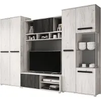 FABRYKA MEBLI IDCZAK Wohnwand Anbauwand Schrankwand TV-Lowboard Sideboard Viva + RGB-Beleuchtung (Weiß Craft+Norwegische Schwarzkiefer)