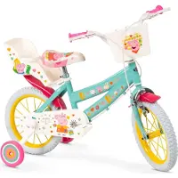 Toimsa Kinderfahrrad 14" Peppa Pig grün mit Stützraedern Korb Puppensitz Mädchen 4-6 Jahre