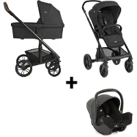 Joie Chrome2 Trio Raven Complete 3-in-1 Set – inkl. i-Snug2 i-Size Babyschale, Adapterset & Regenverdeck, umkehrbarer Sitz, 5-Punkt-Gurt