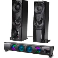 Audiocore 2 in 1 2.0 PC-Lautsprecher mit Soundbar Funktion RGB-Hintergrundbeleuchtung Stereo-Lautsprecher 2x3W RMS AUX 3,5 mm USB-Stromversorgung