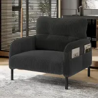 OKWISH Einzelsessel Relaxsessel mit Seitentaschen auf beiden Seiten,für Schlafzimmer und Arbeitszimmer,Einsitzer mit Armlehnen,aus Cord,Grau