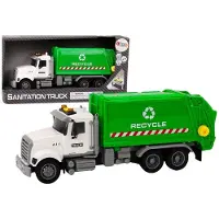 Lean Toys Müllwagen mit Mülltonnen, Licht/Sound und Antrieb, weiß-grün