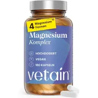 Vetain Premium Magnesium Komplex - 4 bioaktive Formen Hochdosiert: Bisglycinat 180 St Kapseln magensaftresistent