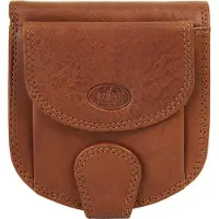 Piké Braune Bifold Geldbörse aus italienischem Rindleder mit Lederriemen, Druckknopfverschluss, Münzfach, 6 Kartenfächern und 1 Scheinfach