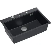 Quadron Spülbecken 1-Becken Spüle | Größe: 76 x 50 x 23,5 cm | MARC 110 | Granitspüle aus GraniteQ mit Siphon + Spender + Platte | Kohlenstoffstahl