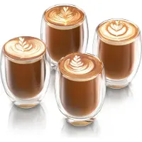 Arendo 4x Thermogläser doppelwandig, 350 ml, Glas/Tasse ohne Henkel, Borosilikatglas, für Heissgetränke