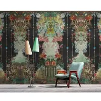 Living Walls Vliestapete "Floral-Orientalische Tapete Grün Schwarz antik" matt glatt