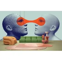 Living Walls Vliestapete "Fototapete Gesichter Blau Orange Modern Pop-Art" matt glatt