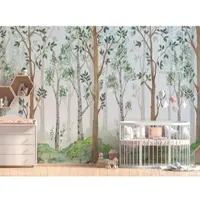 A.S. Création Vliestapete "Fototapete Wald Aquarell Grün Braun Kinderzimmer" matt strukturiert
