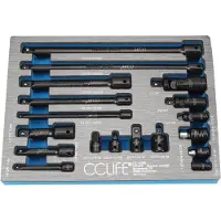 CCLIFE 1/4 1/2 3/8 Zoll Steckschlüssel Verlängerung Werkzeug inkl. Adapter Kardangelenk