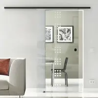 Levidor Glasschiebetür Komplettset 90 x 205 cm Stuttgart Schwarz mit Griffmuschel