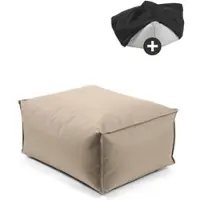 Mokebo® Outdoor Pouf o Hocker in Beige mit Wasserabweisender Schutzhülle Der Ruhestifter Fußhocker mit EPS-Perlen Füllung und Cover