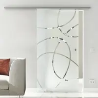 Levidor Glasschiebetür Komplettset 65 x 205 cm Freiburg Edelstahl mit Griffmuschel