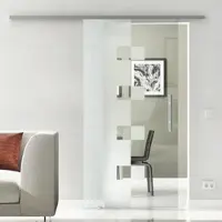 Levidor Glasschiebetür Komplettset 90 x 205 cm Wolfsburg Edelstahl mit Stangengriff und SoftClose