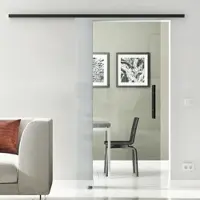 Levidor Glasschiebetür Komplettset 102,5 x 205 cm Klarglas Schwarz mit Stangengriff
