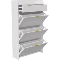 PXloue Schuhschrank Schuhkommode mit 3 Klappen für Eingang Flur Weiß