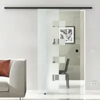 Levidor Glasschiebetür Komplettset 90 x 217,5 cm Wolfsburg Schwarz mit Griffmuschel
