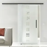 Levidor Glasschiebetür Komplettset 77,5 x 205 cm Frankfurt Schwarz mit Stangengriff und SoftClose