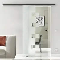 Levidor Glasschiebetür Komplettset 102,5 x 205 cm Wolfsburg Schwarz mit Griffmuschel und SoftClose