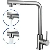 AICA Küchenarmatur Ausziehbar Wasserhahn Küche L-förmige Mischbatterie Hochdruck Zwei Sprühfunktionen 360° Schwenkbar Spültischarmatur Gebürstet