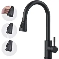 AICA Küchenarmatur Ausziehbar Wasserhahn Küche Zwei Wasserauslassmodi Mischbatterie 360° Drehbar Einhand-Spültischarmatur Schwarz Matt