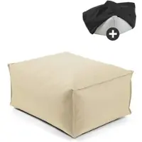 Mokebo® Outdoor Pouf o Hocker in Beige mit Wasserabweisender Schutzhülle Der Ruhestifter Fußhocker mit EPS-Perlen Füllung und Cover