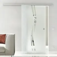 Levidor Glasschiebetür Komplettset 90 x 205 cm Augsburg Aluminium mit Griffmuschel und SoftClose