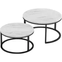 PXloue 2er Set Couchtische–Nesting Wohnzimmertisch mit Metallrahmen Stapelbar Schwarz