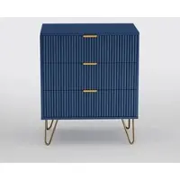 PXloue Nachttisch 60x40x70cm Sofatisch Nachtschrank mit 3 Schubladen Blau