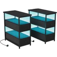 PXloue Beistelltisch Schwarz 58x28x60cm Nachtschrank mit Ladestation LED&Schubladen