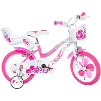 Dino Bikes Kinderfahrrad "14" Flappy Kinderfahrrad Mädchen Stützräder 3–5 Jahre Stützräder" 1 Gang mit Stützrädern, Korb und Puppensitz